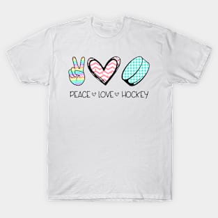 Peace Love Hockey Cute Design for Women Teen Girls T-Shirt